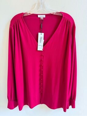 Calvin Klein Long Sleeve Jersey Knit Tunic Top Size 1X burgundy
